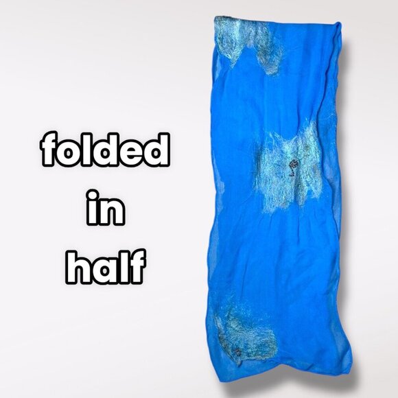 Blue Sheer Silky Scarf Beaded Felted Accents Artistic Lightweight Shawl - Picture 8 of 8